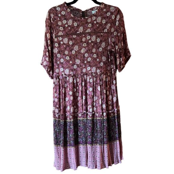 Knox Rose Women's Boho Floral Sheath Dress Short Puff Sleeve Multicolor Size S - Picture 2 of 10